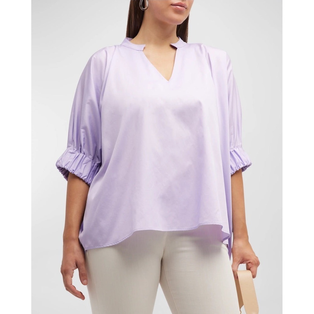Harshman Medina Blouse Lilac Purple Cotton‎ V-Neck Oversized Top Womens Medium